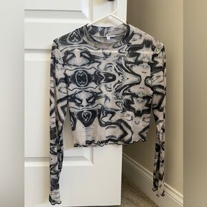 Pretty Garbage Large Navy Blue Mesh Neck Top